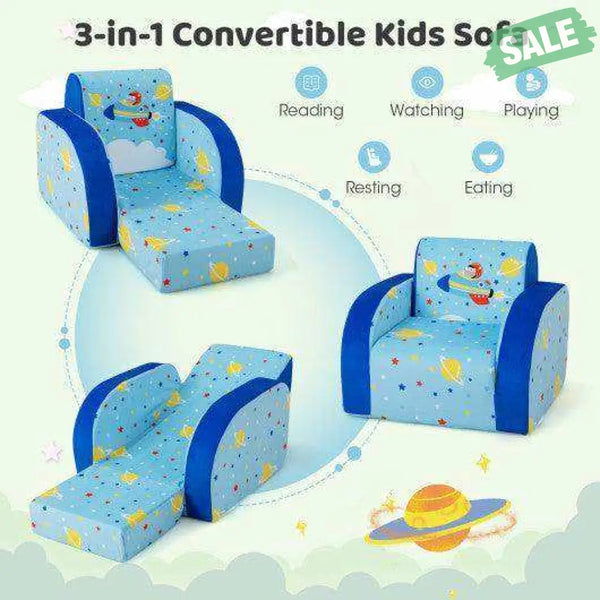 3 in 1 Convertible Flip Open Kids Sofa for Nap Play Sleep Kids Chairs & Seating