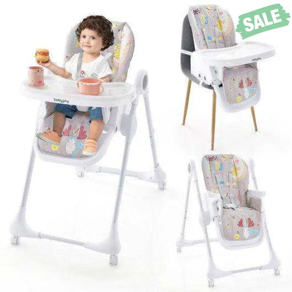 3-In-1 Convertible Highchair with Adjustable Height and 5-Point Safety Belt and Lockable Wheels-Beige High Chairs