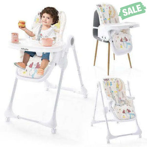 3-In-1 Convertible Highchair with Adjustable Height and 5-Point Safety Belt and Lockable Wheels-Beige High Chairs