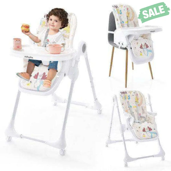 3-In-1 Convertible Highchair with Adjustable Height and 5-Point Safety Belt and Lockable Wheels-Beige High Chairs