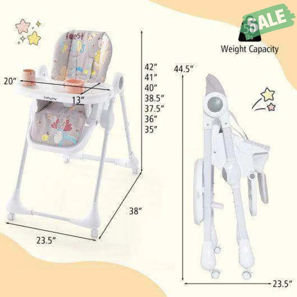 3-In-1 Convertible Highchair with Adjustable Height and 5-Point Safety Belt and Lockable Wheels-Beige High Chairs