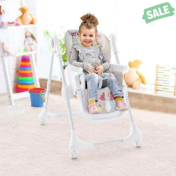 3-In-1 Convertible Highchair with Adjustable Height and 5-Point Safety Belt and Lockable Wheels-Beige High Chairs