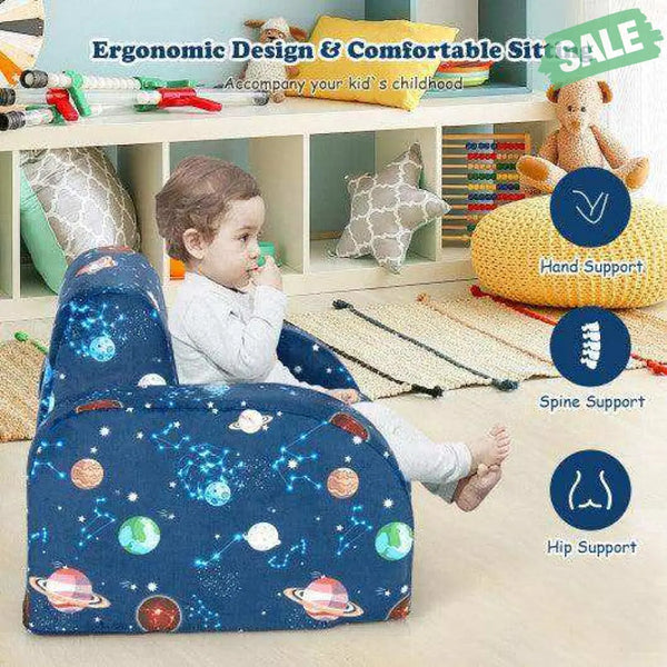 3-in-1 Convertible Kid Sofa Bed Flip-Out Chair Lounger for Toddler-Blue Blue Kids Chairs & Seating