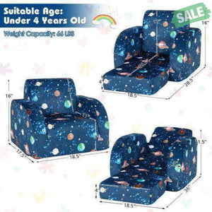 3-in-1 Convertible Kid Sofa Bed Flip-Out Chair Lounger for Toddler-Blue Blue Kids Chairs & Seating