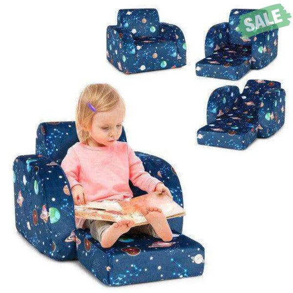 3-in-1 Convertible Kid Sofa Bed Flip-Out Chair Lounger for Toddler-Blue Blue Kids Chairs & Seating