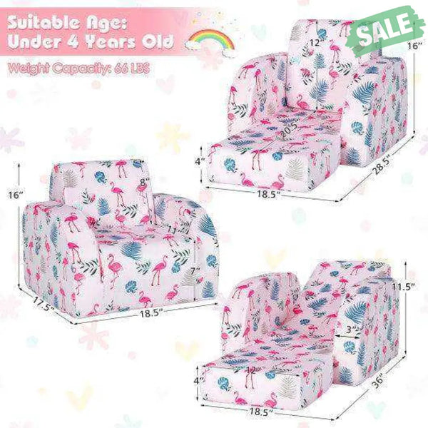 3-in-1 Convertible Kid Sofa Bed Flip-Out Chair Lounger for Toddler-Blue Blue Kids Chairs & Seating