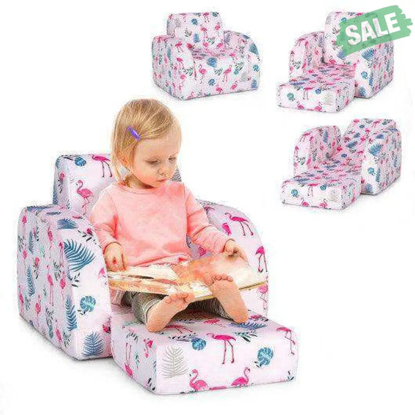 3-in-1 Convertible Kid Sofa Bed Flip-Out Chair Lounger for Toddler-Blue Blue Kids Chairs & Seating