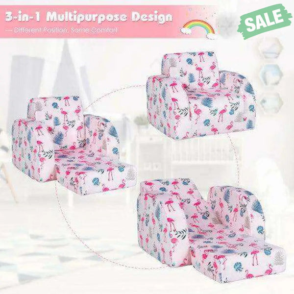 3-in-1 Convertible Kid Sofa Bed Flip-Out Chair Lounger for Toddler-Blue Blue Kids Chairs & Seating