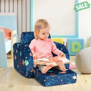 3-in-1 Convertible Kid Sofa Bed Flip-Out Chair Lounger for Toddler-Blue Blue Kids Chairs & Seating