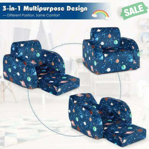 3-in-1 Convertible Kid Sofa Bed Flip-Out Chair Lounger for Toddler-Blue Blue Kids Chairs & Seating