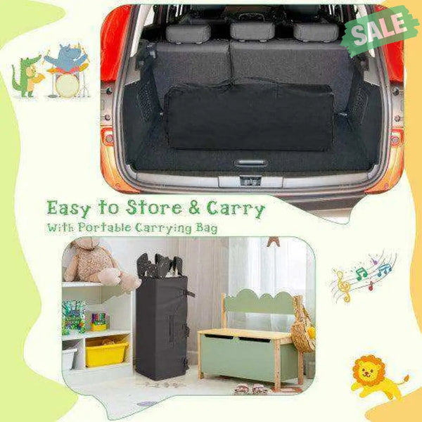 3-in-1 Convertible Portable Baby Playard with Music Box and Wheel and Brakes-Pink Dark Gray Baby Playpen & Playards