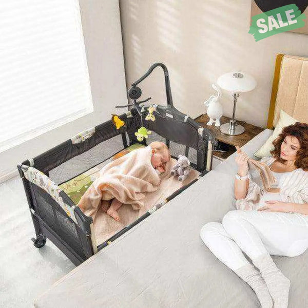 3-in-1 Convertible Portable Baby Playard with Music Box and Wheel and Brakes-Pink Baby Playpen & Playards