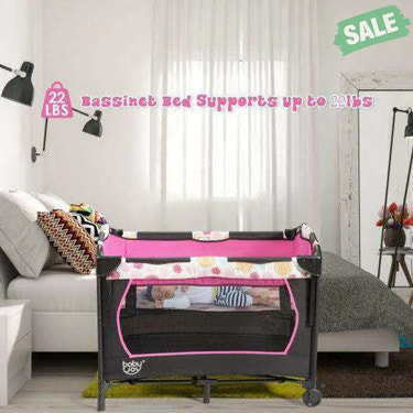 3-in-1 Convertible Portable Baby Playard with Music Box and Wheel and Brakes-Pink Baby Playpen & Playards