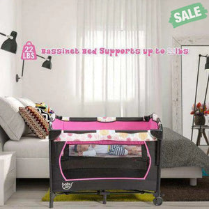 3-in-1 Convertible Portable Baby Playard with Music Box and Wheel and Brakes-Pink Baby Playpen & Playards