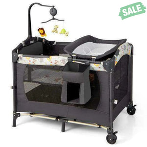 3-in-1 Convertible Portable Baby Playard with Music Box and Wheel and Brakes-Pink Baby Playpen & Playards