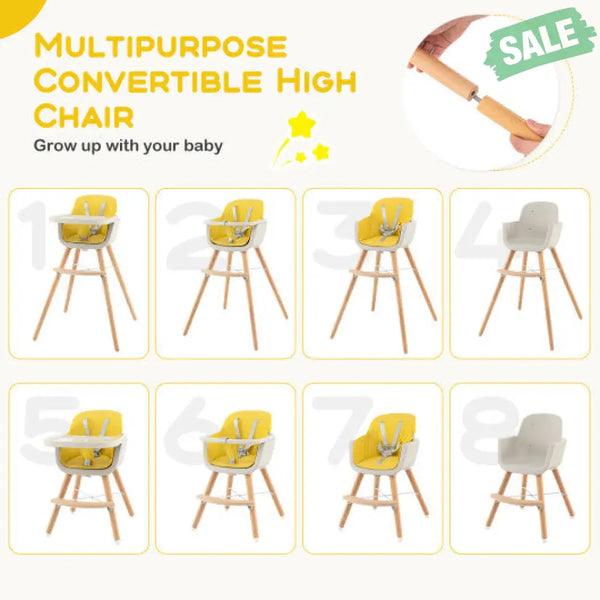 3-in-1 Convertible Wooden High Chair with Cushion-Gray High Chairs