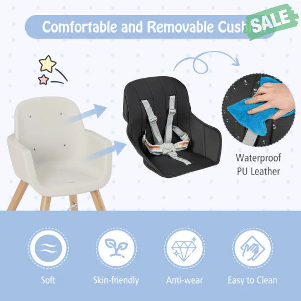 3-in-1 Convertible Wooden High Chair with Cushion-Gray Black High Chairs