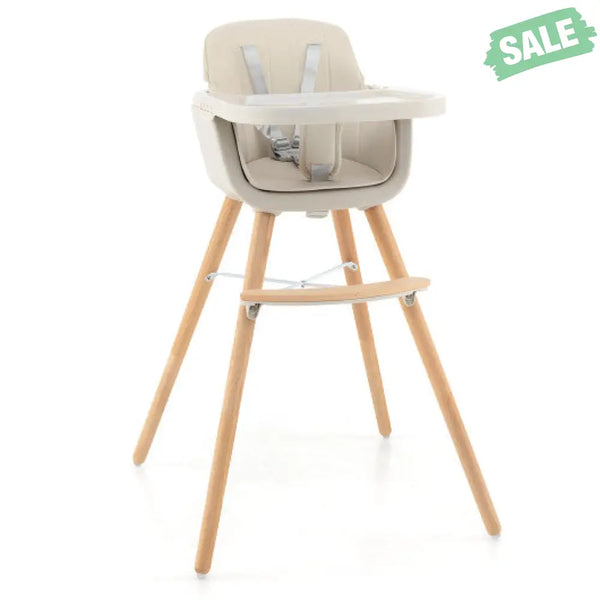 3-in-1 Convertible Wooden High Chair with Cushion-Gray High Chairs