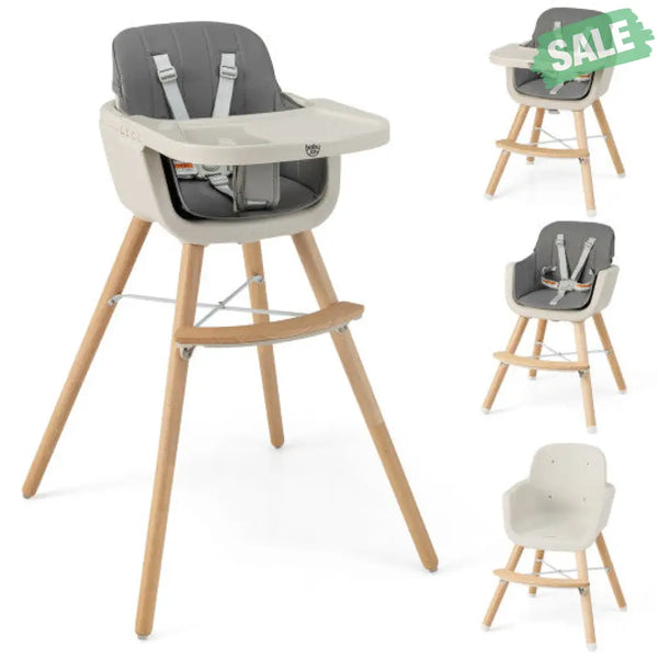 3-in-1 Convertible Wooden High Chair with Cushion-Gray High Chairs