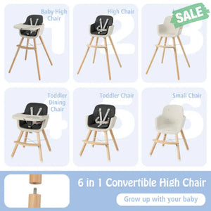 3-in-1 Convertible Wooden High Chair with Cushion-Gray High Chairs