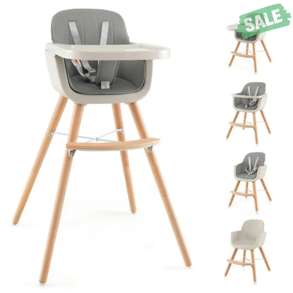 3-in-1 Convertible Wooden High Chair with Cushion-Gray High Chairs