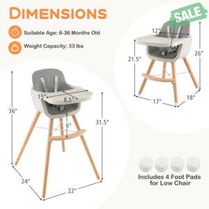 3-in-1 Convertible Wooden High Chair with Cushion-Gray High Chairs
