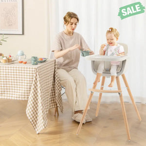 3-in-1 Convertible Wooden High Chair with Cushion-Gray High Chairs