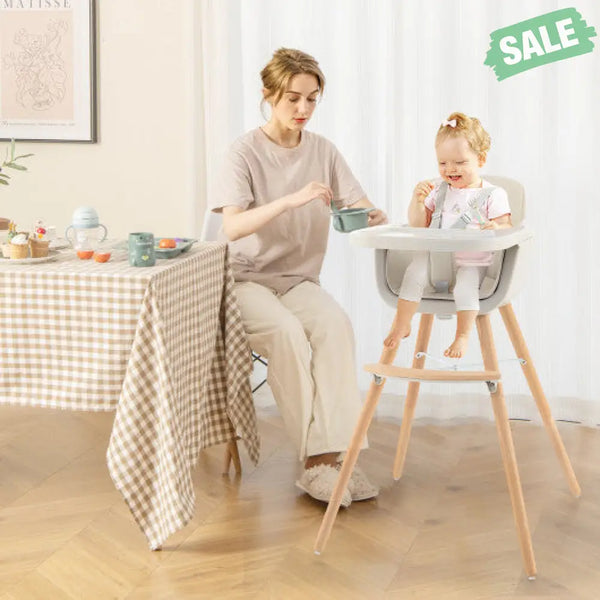 3-in-1 Convertible Wooden High Chair with Cushion-Gray High Chairs