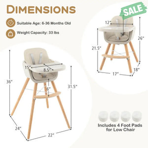 3-in-1 Convertible Wooden High Chair with Cushion-Gray High Chairs