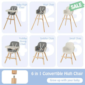 3-in-1 Convertible Wooden High Chair with Cushion-Gray High Chairs
