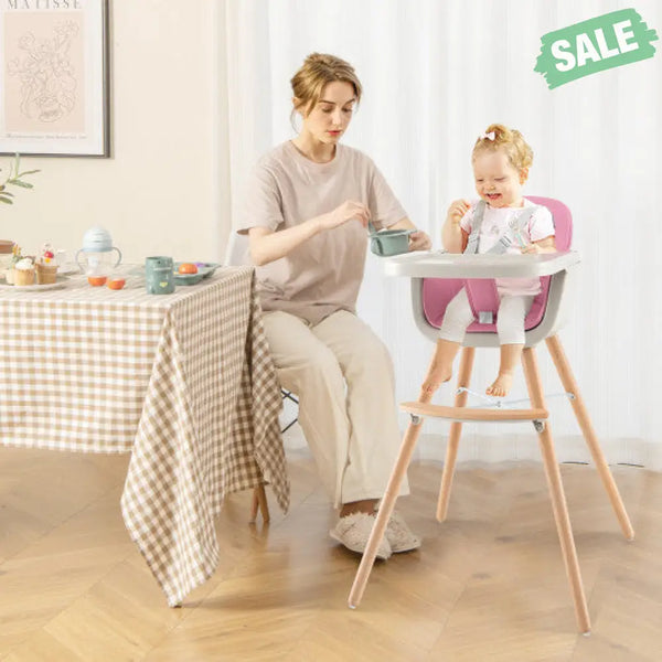 3-in-1 Convertible Wooden High Chair with Cushion-Gray High Chairs