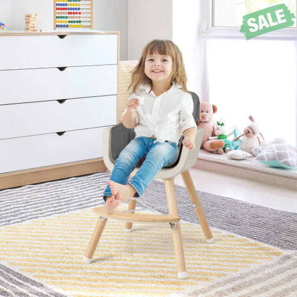 3-in-1 Convertible Wooden High Chair with Cushion-Gray High Chairs