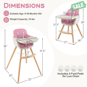 3-in-1 Convertible Wooden High Chair with Cushion-Gray High Chairs