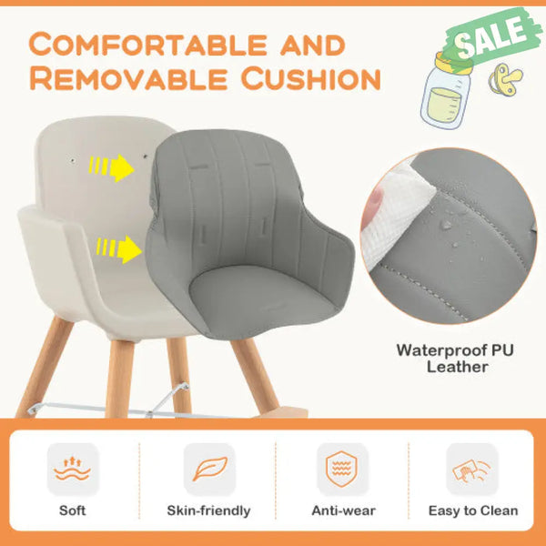 3-in-1 Convertible Wooden High Chair with Cushion-Gray High Chairs
