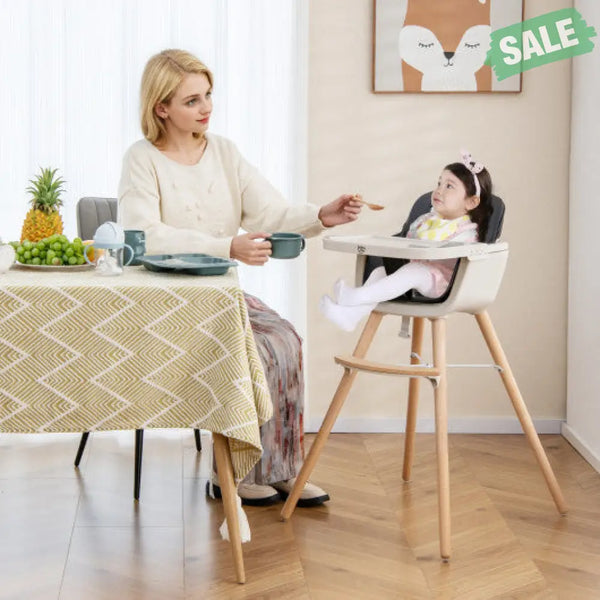 3-in-1 Convertible Wooden High Chair with Cushion-Gray High Chairs