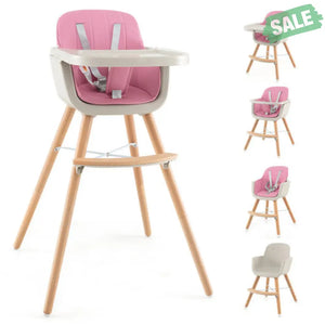 3-in-1 Convertible Wooden High Chair with Cushion-Gray High Chairs