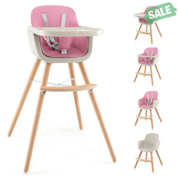 3-in-1 Convertible Wooden High Chair with Cushion-Gray High Chairs