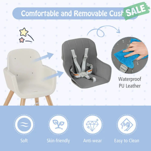 3-in-1 Convertible Wooden High Chair with Cushion-Gray Light Gray High Chairs
