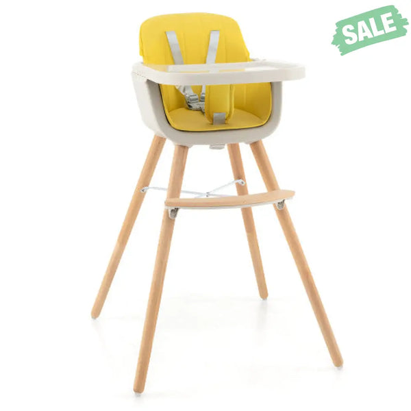 3-in-1 Convertible Wooden High Chair with Cushion-Gray High Chairs