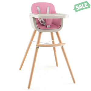 3-in-1 Convertible Wooden High Chair with Cushion-Gray High Chairs