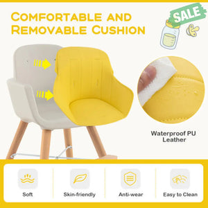 3-in-1 Convertible Wooden High Chair with Cushion-Gray Yellow High Chairs