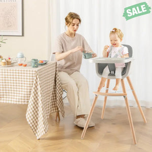 3-in-1 Convertible Wooden High Chair with Cushion-Gray High Chairs