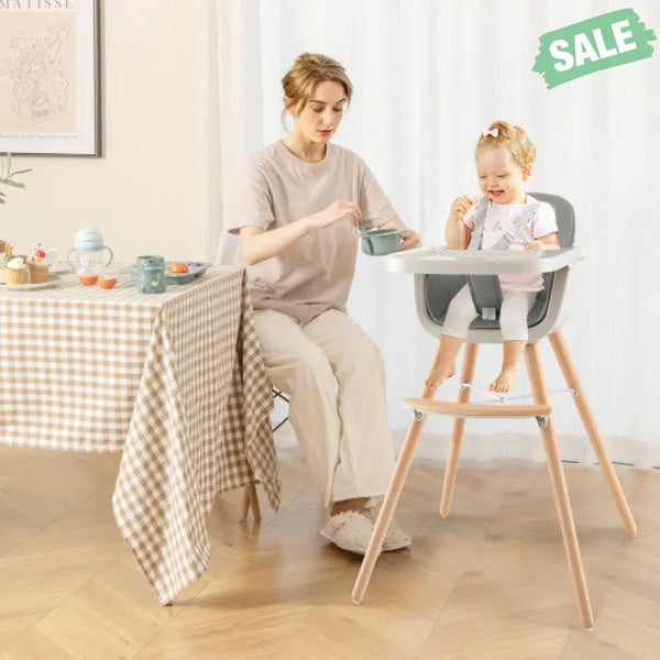 3-in-1 Convertible Wooden High Chair with Cushion-Gray High Chairs