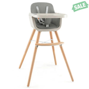 3-in-1 Convertible Wooden High Chair with Cushion-Gray High Chairs