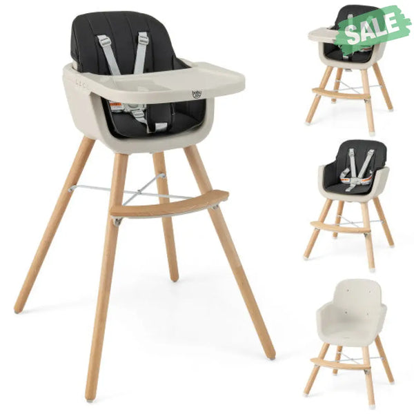 3-in-1 Convertible Wooden High Chair with Cushion-Gray High Chairs
