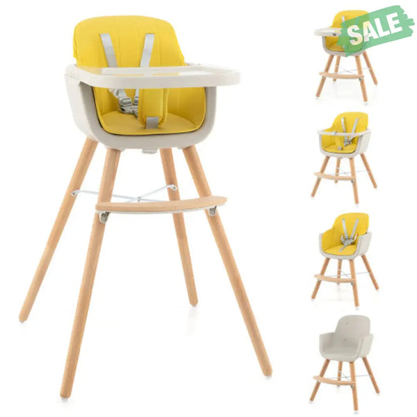 3-in-1 Convertible Wooden High Chair with Cushion-Gray High Chairs