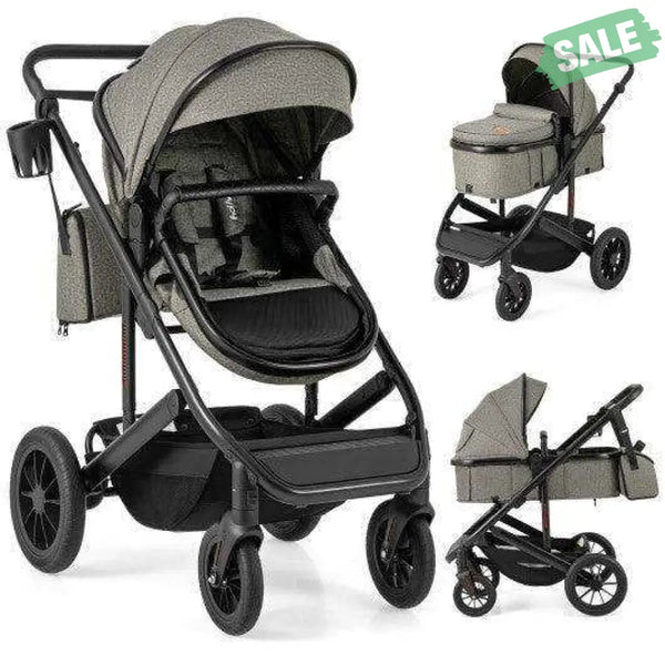 3-in-1 Folding Convertible Newborn Stroller with Detachable Bassinet-Gray
