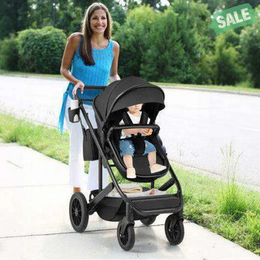 3-in-1 Folding Convertible Newborn Stroller with Detachable Bassinet-Black
