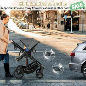 3-in-1 Folding Convertible Newborn Stroller with Detachable Bassinet-Gray