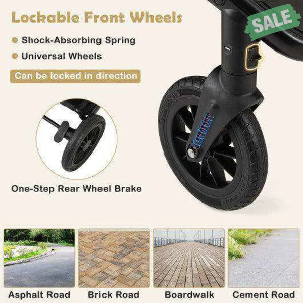 3-in-1 Folding Convertible Newborn Stroller with Detachable Bassinet-Black